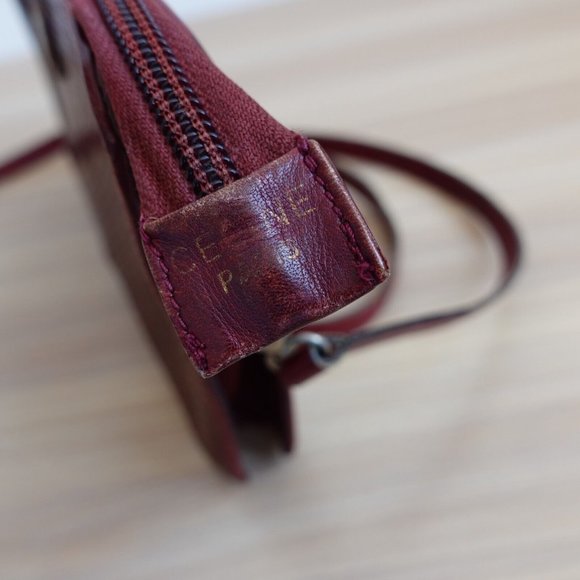 Vintage Celine Bag Leather Crossbody Shoulder Sling Purse Burgundy Weave RARE - Picture 14 of 16